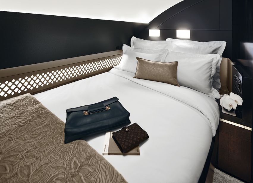 The Residence was designed for long-haul flights. Once reserved for private jets, the VIP suite has its own double bed, lounge and shower.  