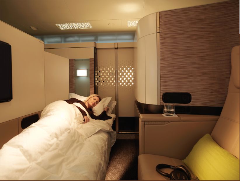Etihad's redesigned A380s also feature First Apartments, private suites with reclining lounge seats, full-length bed, minibar, personal vanity unit and wardrobe. 