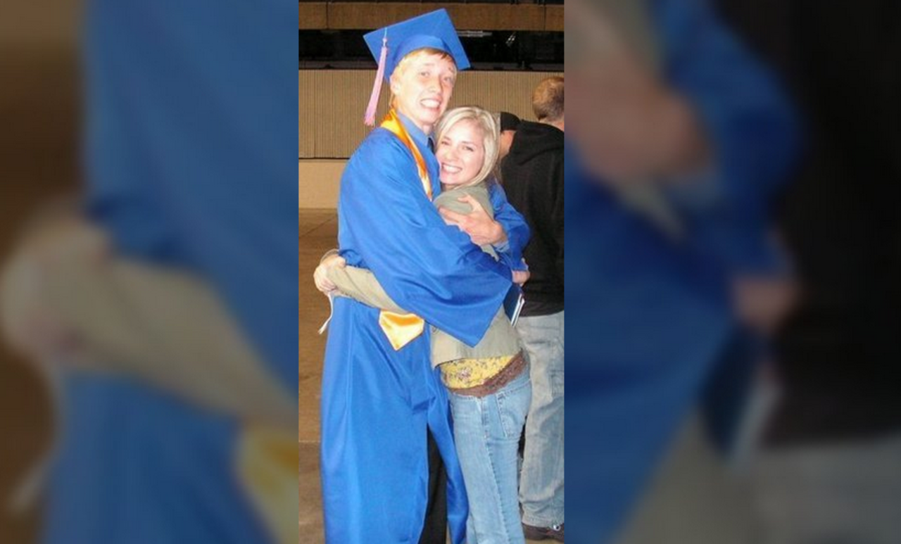 Evan and his sister at his high school graduation, 2007.