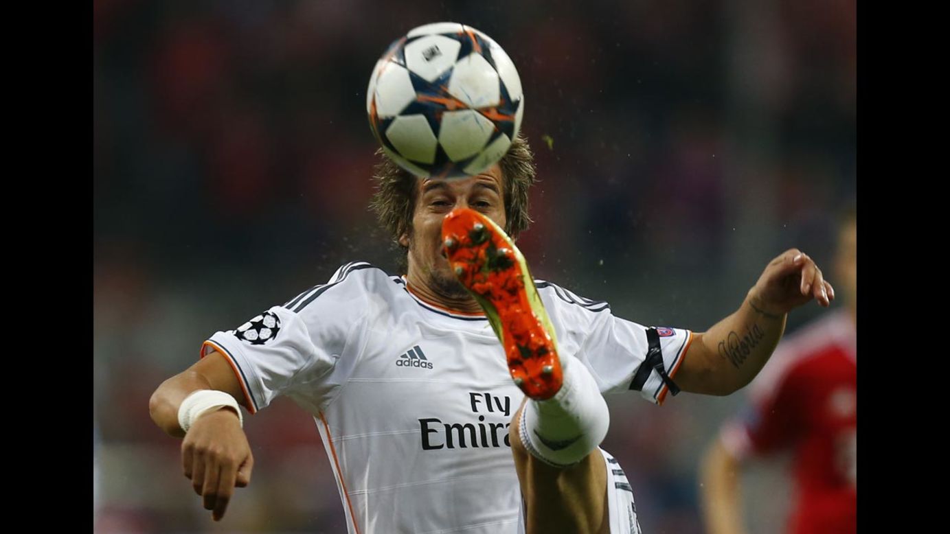 Real Madrid's Fabio Coentrao controls the ball Tuesday, April 29, during a UEFA Champions League match against Bayern Munich. Madrid won the semifinal match 4-0 and will play Spanish rivals Atletico Madrid in the final on May 24.