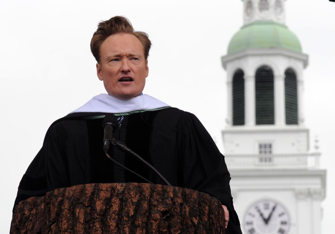 Conan O'Brien delivered the commencement address at Dartmouth College on June 12, 2011. O'Brien, who studied English and history,<a href="https://www.dartmouth.edu/~commence/news/speeches/2011/obrien-speech.html" target="_blank" target="_blank"> told the students</a>, "Your path at 22 will not necessarily be your path at 32 or 42. One's dream is constantly evolving, rising and falling, changing course."<br />