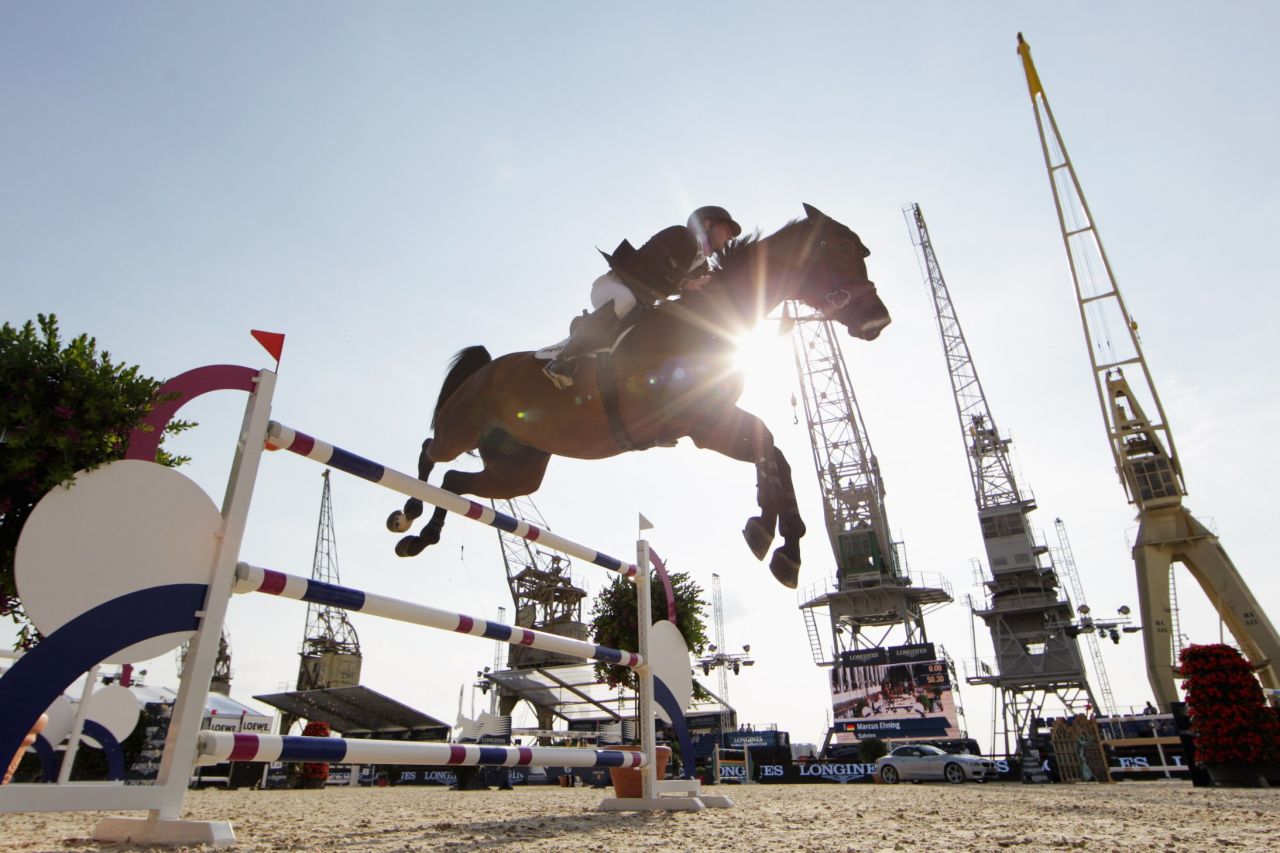 Germany's Marcus Ehning and horse Sabrina compete at the Global Champions Tour of Antwerp in Belgium in April.