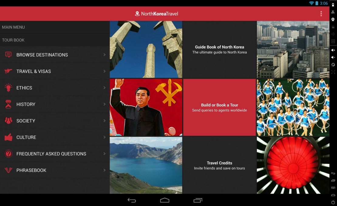 The North Korea Travel App includes sections on the country's history and culture.