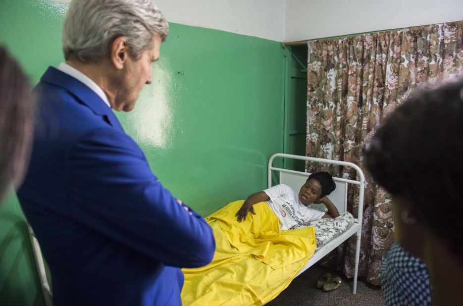Kerry visits patients at the Fistula Clinic at St. Joseph's Hospital in Kinshasa, Congo, on Sunday, May 4, 2014.