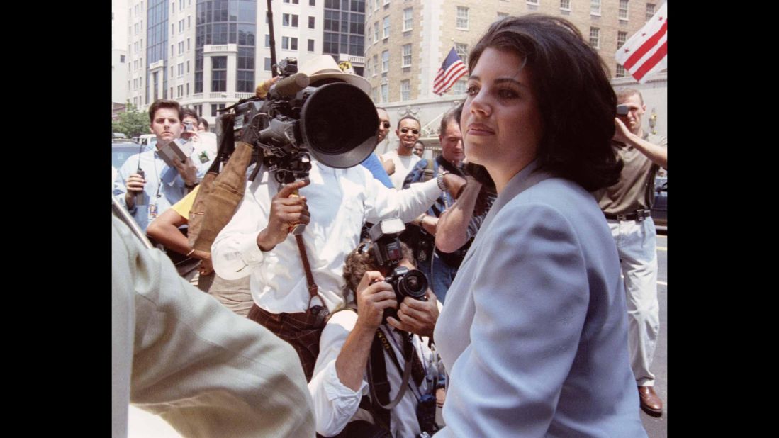 In 1998, Lewinsky arrives at her attorney's office in Washington, where her immunity agreement with independent counsel Kenneth Starr was announced.