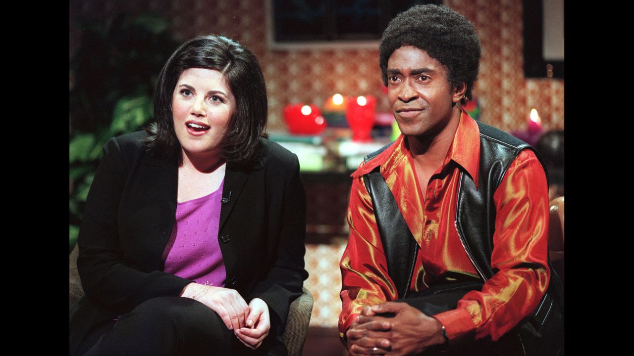 Lewinsky appears in a "Ladies Man" skit with Tim Meadows on "Saturday Night Live" in 1999.
