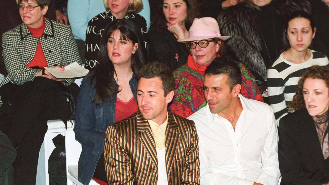 Lewinsky watches a collection presentation during the 2002 Mercedes-Benz Fashion Week in New York City.