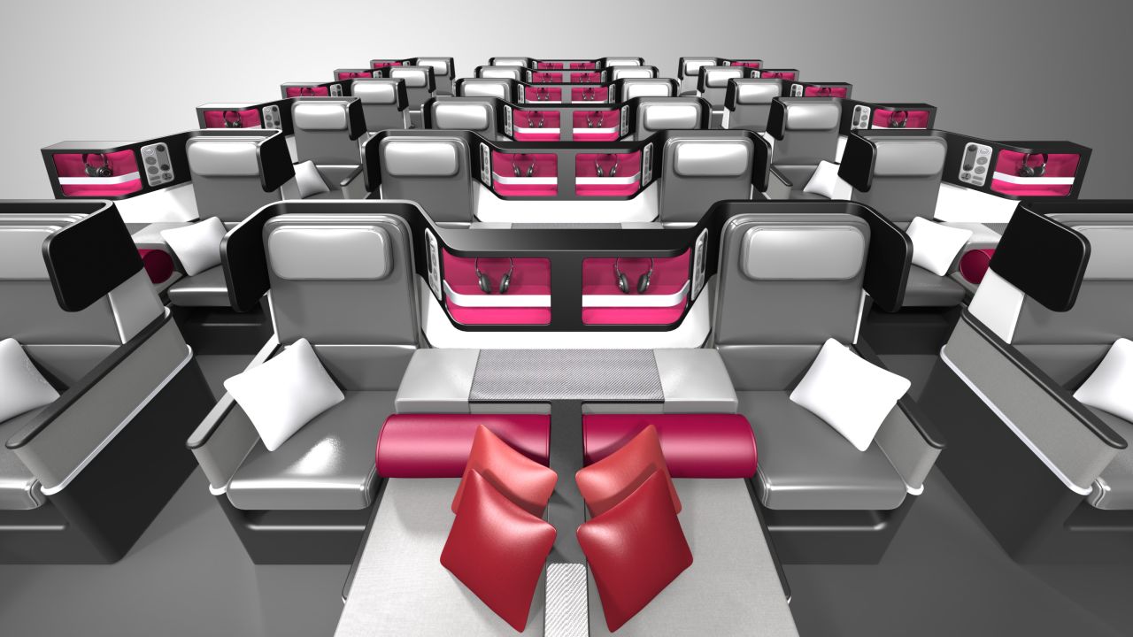 Paperclip Design Limited ganó un premio Crystal Cabin por su asiento Caterpillar Convertible. Puede configurarse como un amplio asiento de clase ejecutiva o puede convertirse en un asiento de clase ejecutiva con un asiento reclinable y acceso directo al pasillo.