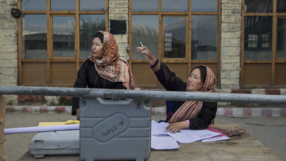 Election workers in Leh check voting machines on Tuesday, May 6. 