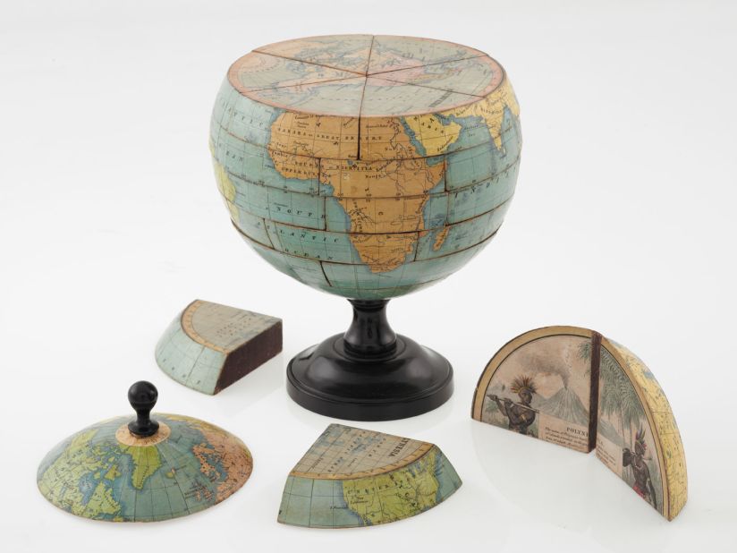 This "dissected globe" dates to around 1866. At the time such items were a popular toy for children. 