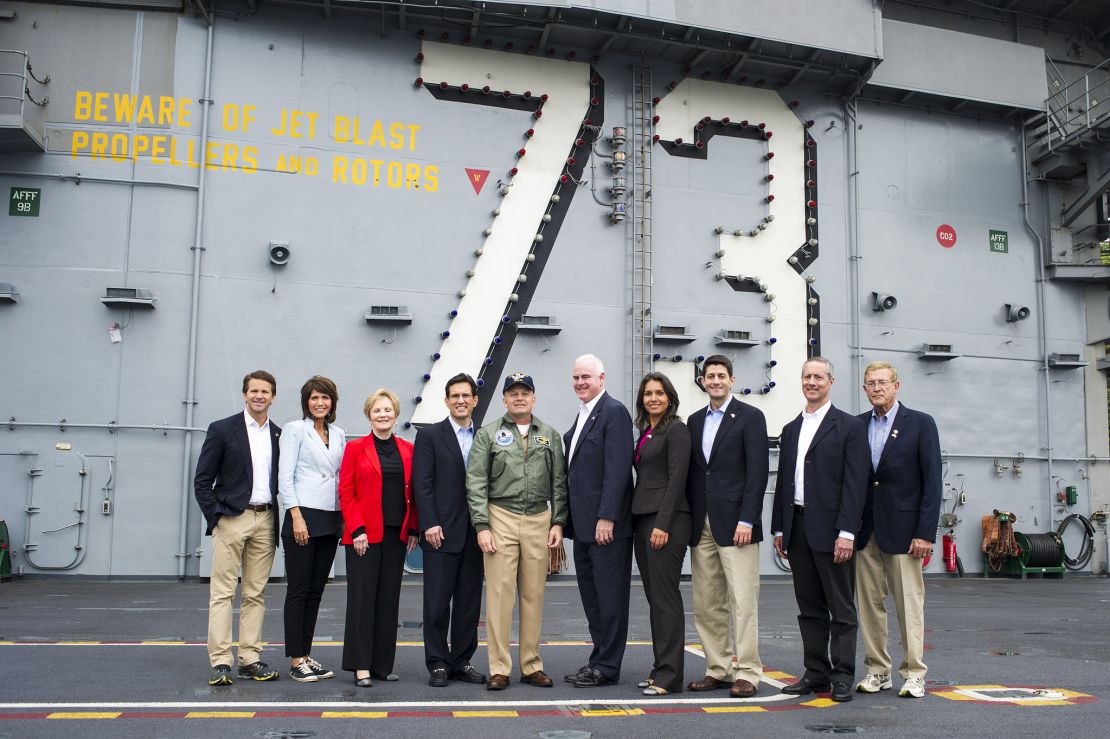 A GOP congressional delegation aboard the aircraft carrier USS George Washington at a U.S. naval base in Japan.
