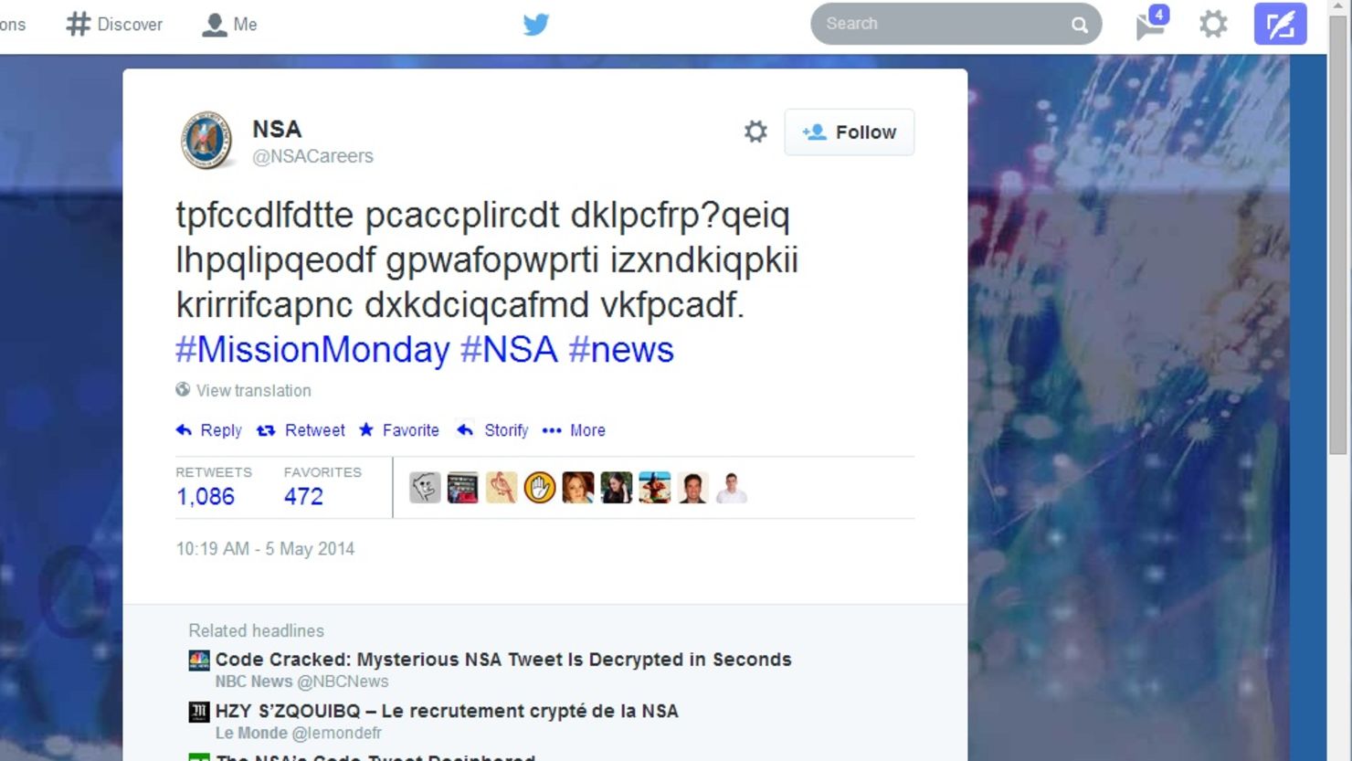 No, the NSA was not drunk when they sent this garbled tweet earlier this week.