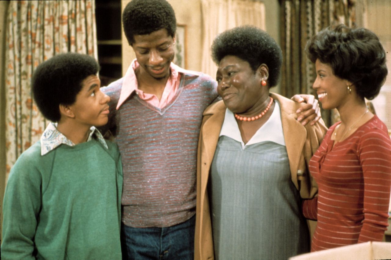 "Good Times' " Florida Evans (Esther Rolle, third from left) provided a lot of love and discipline to her children, Michael, J.J. and Thelma (Ralph Carter, left, Jimmie Walker and BernNadette Stanis).