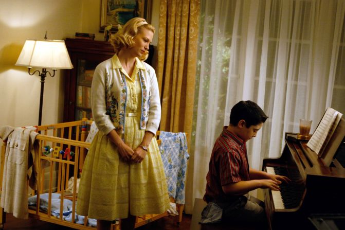 Betty Draper -- later Betty Francis (January Jones, here with Marten Holden Weiner) -- tries to be a polished, grown-up mother on "Mad Men," but the years have shown that her glamorous sheen hides a brittle interior. 
