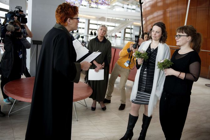 Louise Welsien and Luise Jensen from Copenhagen are among those getting married on the sidelines of Eurovision. Same-sex civil ceremonies are 25 years old this year in Denmark.