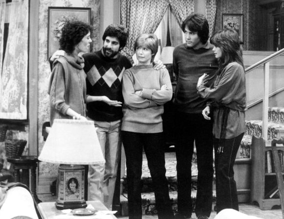 "One Day at a Time" featured a divorced single mother, a rarity on television in the 1970s. Ann Romano (Bonnie Franklin, center) handled two daughters (played by Mackenzie Phillips, left, and Valerie Bertinelli, right), their mixed-up lives (including husbands Michael Lembeck and Boyd Gaines) and a wacky super played by Pat Harrington. 