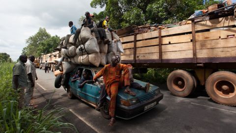 About 1,300 Muslims from Bangui, Central African Republic, begin their journey on April 27, heading out of the volatile capital toward the border with Chad. On the second day of their trip, the convoy was ambushed by a Christian militia group, leaving two dead and more injured.