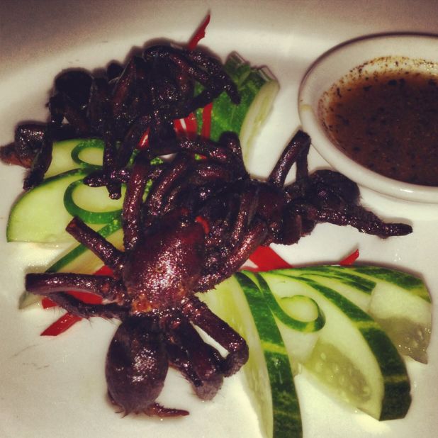 Making fried tarantulas look appetizing isn't easy. These little beauties were served at a Phnom Penh restaurant. "I don't take pics of what I eat," says SAT co-founder Jeffrey Max. "I know better."