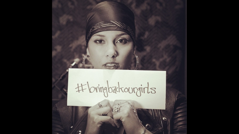 American singer-songwriter Alicia Keys posted this photo on her <a href="http://instagram.com/p/ntsQUjwFsx/" target="_blank" target="_blank">Instagram account</a> with this message: "I'm so saddened and enraged that these girls are not back where they belong! Safe at home and at school! Safe with their families! Safe to become the incredible leaders and powerful voices they are yet to be."