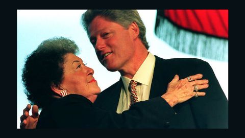Bill Clinton gets a hug from his mother, Virginia Kelley, in 1993 before heading off to Washington for his first inauguration.