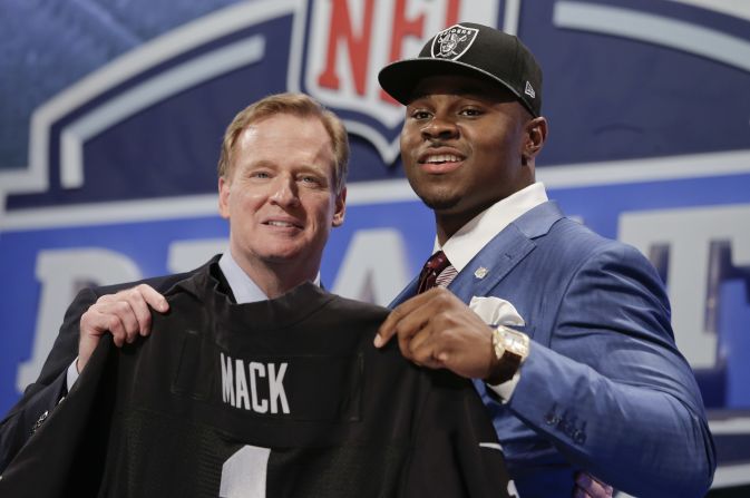 Khalil Mack, a linebacker who played his college ball at Buffalo, was selected fifth overall by the Oakland Raiders.