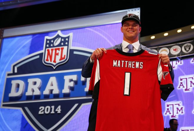 Texas A&M tackle Jake Matthews was chosen by the Atlanta Falcons with the sixth pick.