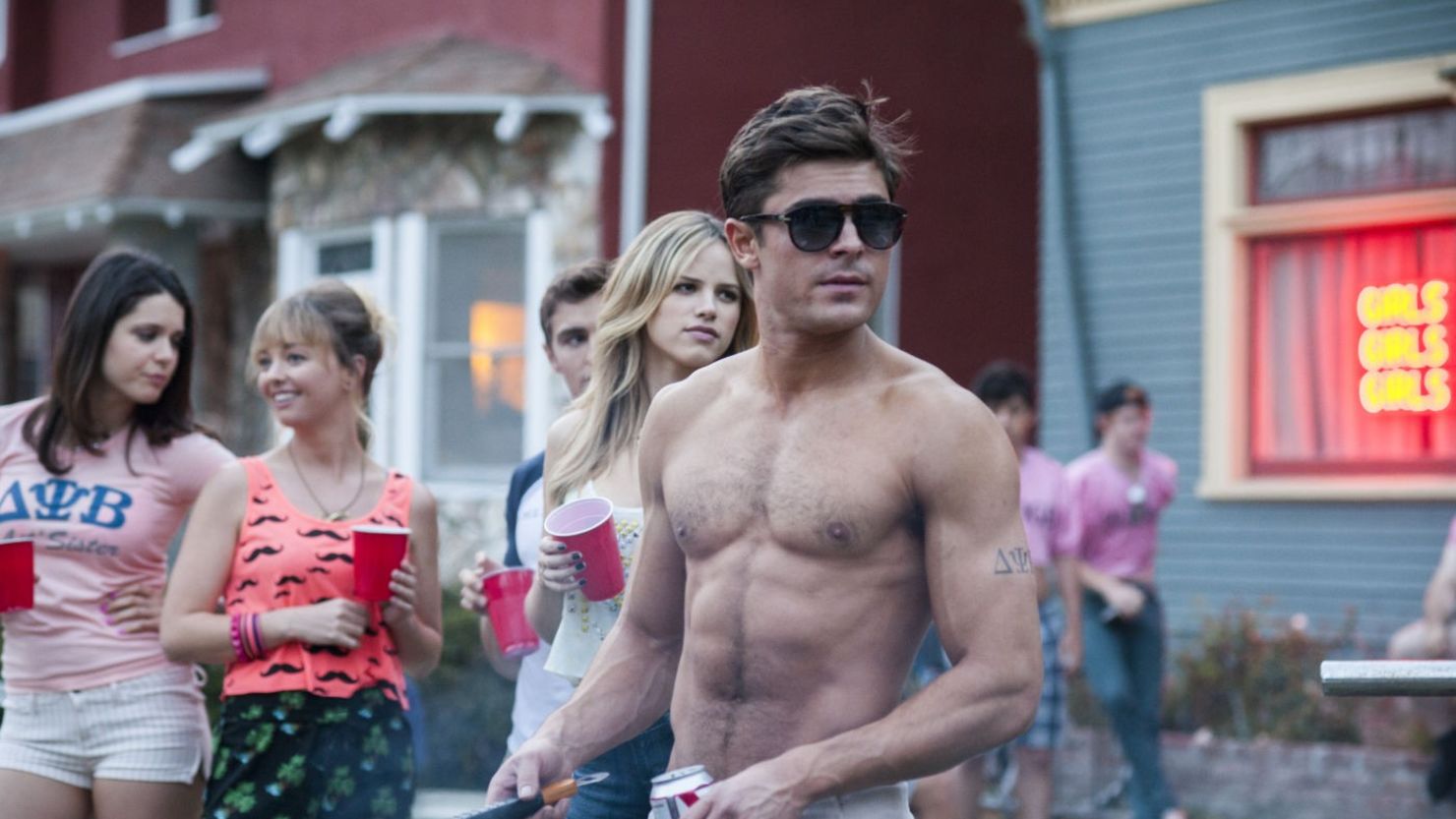 Zac Efron is sometimes shirtless in his frat-life comedy with Seth Rogen, "Neighbors."