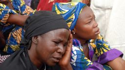 Mothers of the missing Chibok school girls abducted by Boko Haram Islamists gather to receive informations from officials on May 5, 2014. Nigeria's president said on May 8 that Boko Haram's mass abduction of more than 200 schoolgirls would mark a turning point in the battle against the Islamists, as world powers joined the search to rescue the hostages.