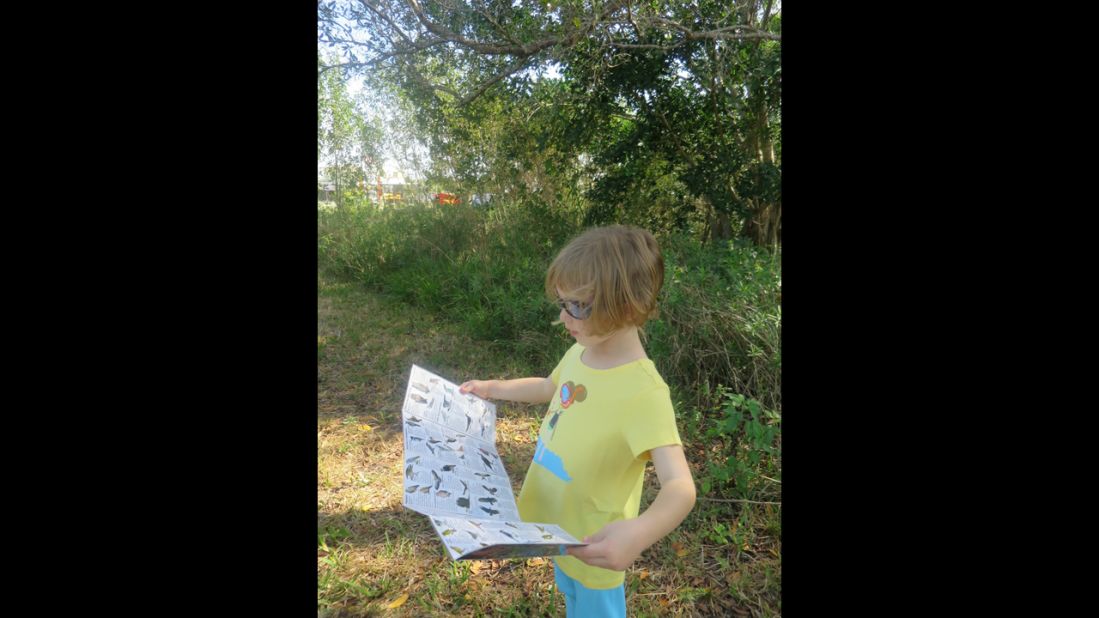 Hussey's daughter will enter kindergarten in the fall, but she took part in many of her older brothers' learning experiences. Here, she worked on identifying birds at Everglades National Park in Florida.