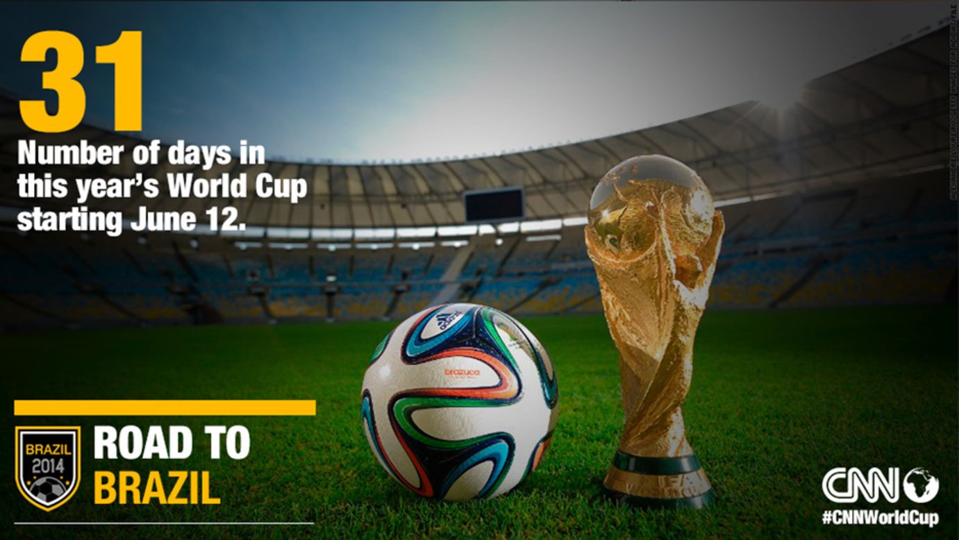 Starting on June 12, the 2014 FIFA World Cup will span 31 days with 64 matches culminating in the final at the open-air Maracana Stadium in the country's capital on July 13.