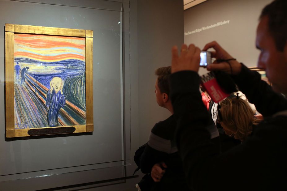 Expressionist artist Edvard Munch created a series of paintings and pastels between 1893 and 1910 which he named <em>Der Schrei der Natur</em> (The Scream of Nature). Now popularly known as "The Scream," the works show a figure with an agonized expression against a landscape with a tumultuous orange sky. This piece, painted by Munch in 1895, was sold in May 2012 for $119.9 million at Sotheby's, New York. 