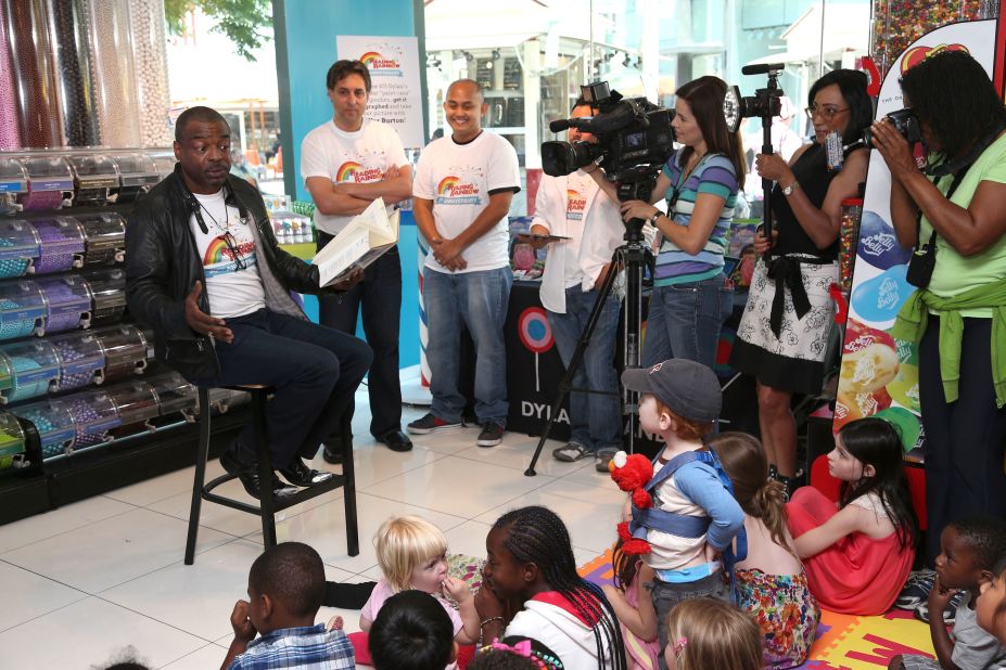 Burton reads to children during the "Reading Rainbow's" 30th anniversary celebration in Los Angeles in June 2013.