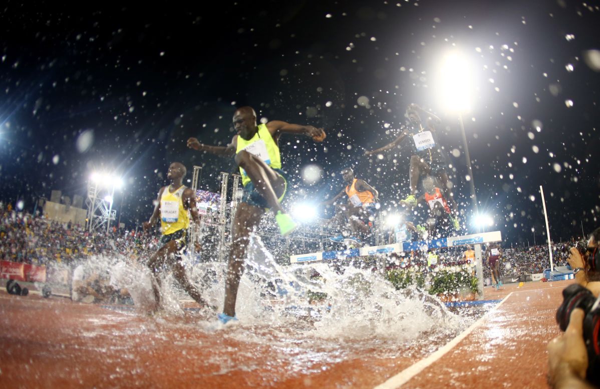 Athletes compete in the men's 3,000-meter steeplechase at the IAAF Diamond League in the Qatari capital Doha on Friday, May 9.