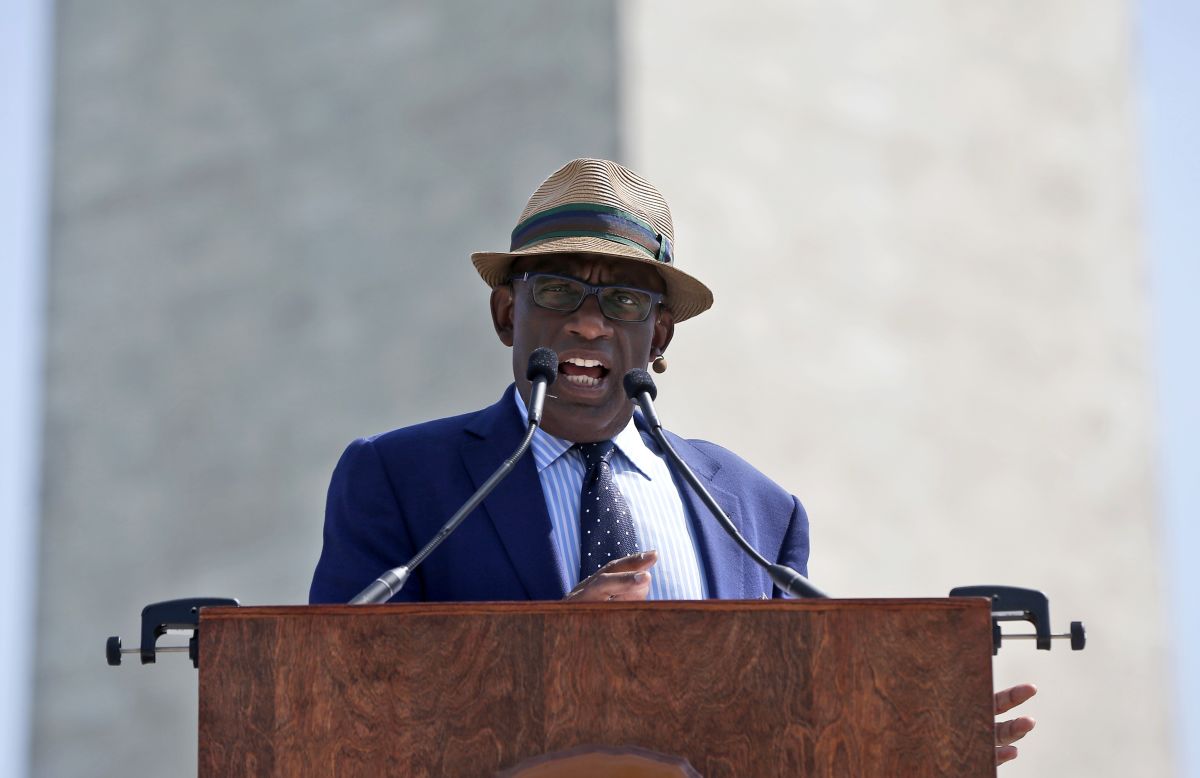 Master of ceremonies Al Roker, of NBC's "Today Show," speaks during the ceremony to celebrate the monument's reopening.