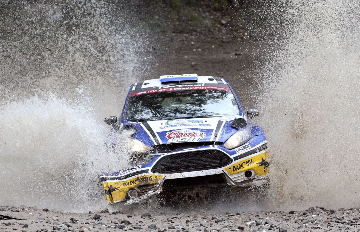 MZR driver Miguel Angel Zaldivar and co-driver Fernando Mendonca, both from Paraguay, steer their car on Friday, May 9, the first day of the FIA WRC Argentina Rally in Agua de Oro, Argentina.