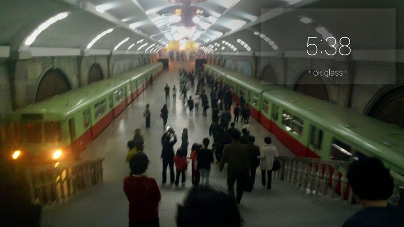 Zhu also recorded two videos from the Pyongyang metro station. The short clips can be viewed on his original<a href="index.php?page=&url=http%3A%2F%2Fireport.cnn.com%2Fdocs%2FDOC-1130606"> iReport submission: North Korea..through Google Glass</a>.