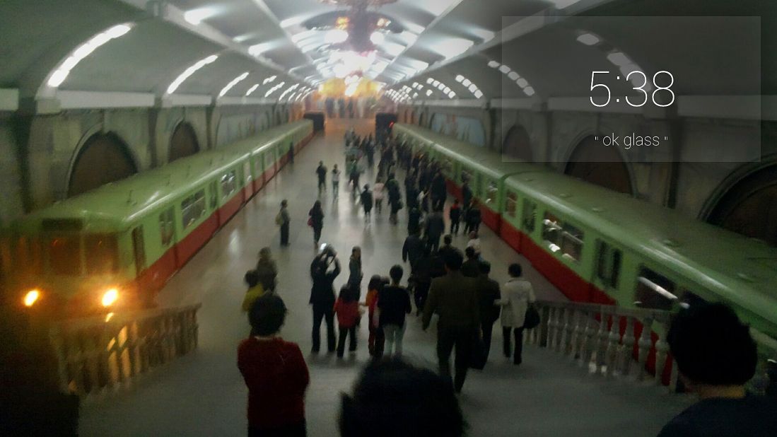 Zhu also recorded two videos from the Pyongyang metro station. The short clips can be viewed on his original<a href="http://ireport.cnn.com/docs/DOC-1130606"> iReport submission: North Korea..through Google Glass</a>.
