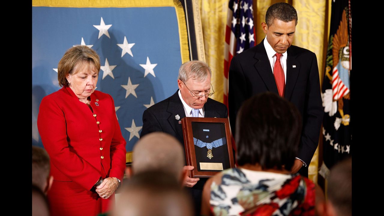 Paul and Janet Monti receive the Medal of Honor for their son, Army Sgt. First Class Jared C. Monti, in September 2009. Monti was killed June 21, 2006, in Nuristan province, Afghanistan, while attempting to rescue one of his fellow soldiers and fighting off an attack from insurgents.
