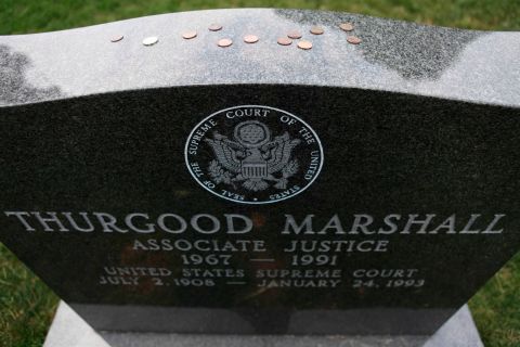 The grave of Supreme Court Justice Thurgood Marshall is seen in Section Five, where many former justices are buried.