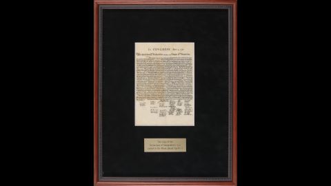 A reproduction of the Declaration of Independence was carried to the moon aboard Apollo 11 in 1969. It includes a handwritten note from pilot Michael Collins. Sold for $31,409.