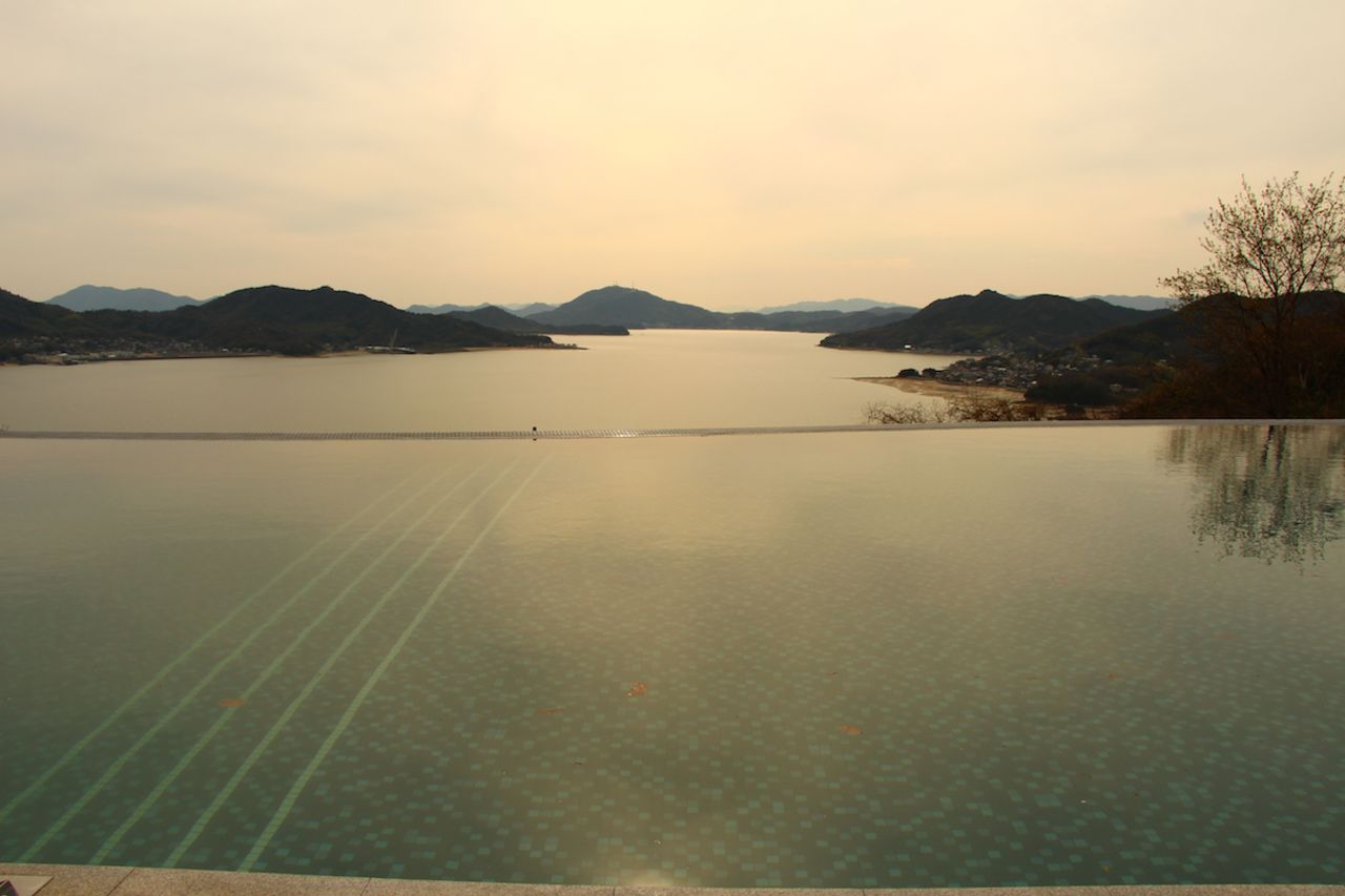 View from the pool at Bella Vista Hotel, Onomichi. 