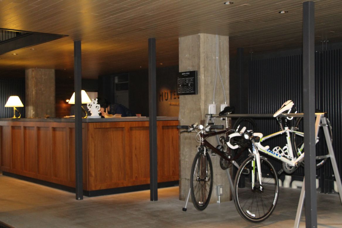 No need to park outside here. Onomichi's Hotel Cycle has a bike rack next to the check-in desk. The town is a popular starting and ending point for those hitting the Shimanami Kaido bike trail.  