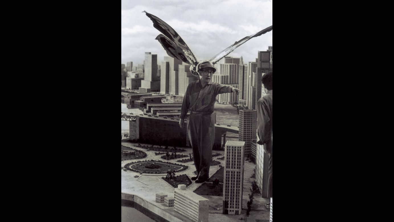 Tsuburaya supervises Mothra's attack on New Kirk City in 1961.