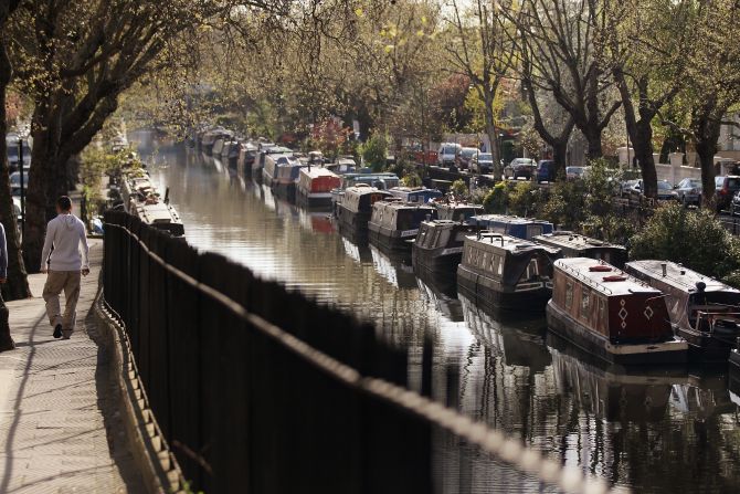 As real estate prices continue to rise in London, an increasing number of people are turning to the city's waterways. Here, narrowboats line north London's desirable "Little Venice" area of Regent's Canal.