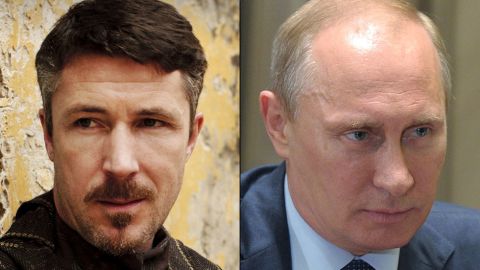 <strong>Petyr "Littlefinger" Baelish / Vladimir Putin:</strong> If Baelish could see Putin's deft maneuvering in Ukraine, he might smile in recognition of a kindred spirit in action. The diabolical adviser to the king is a master of using soft and hard power -- violence, appeals to honor, economic leverage -- to achieve results. Putin seized control of parts of Ukraine by taking advantage of the country's unrest. Both understand, as Baelish says, that chaos "is a ladder" to power.