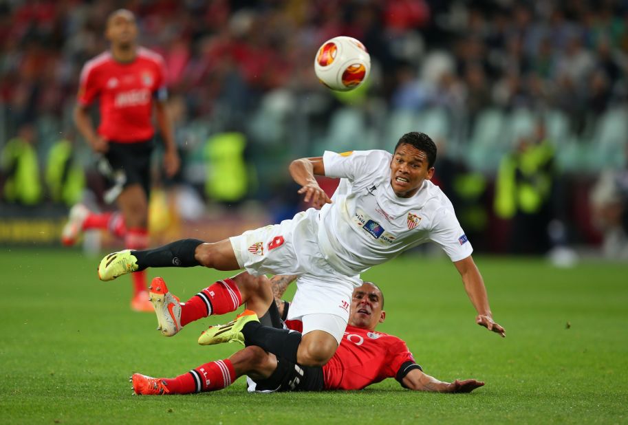 Sevilla forward Carlos Bacca is a livewire for the Spanish side in the Europa League final but he can only watch as several chances sail past.