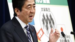 Japan's Prime Minister Shinzo Abe speaks during a press conference at the prime minister's official residence in Tokyo, Thursday, May 15, 2014.