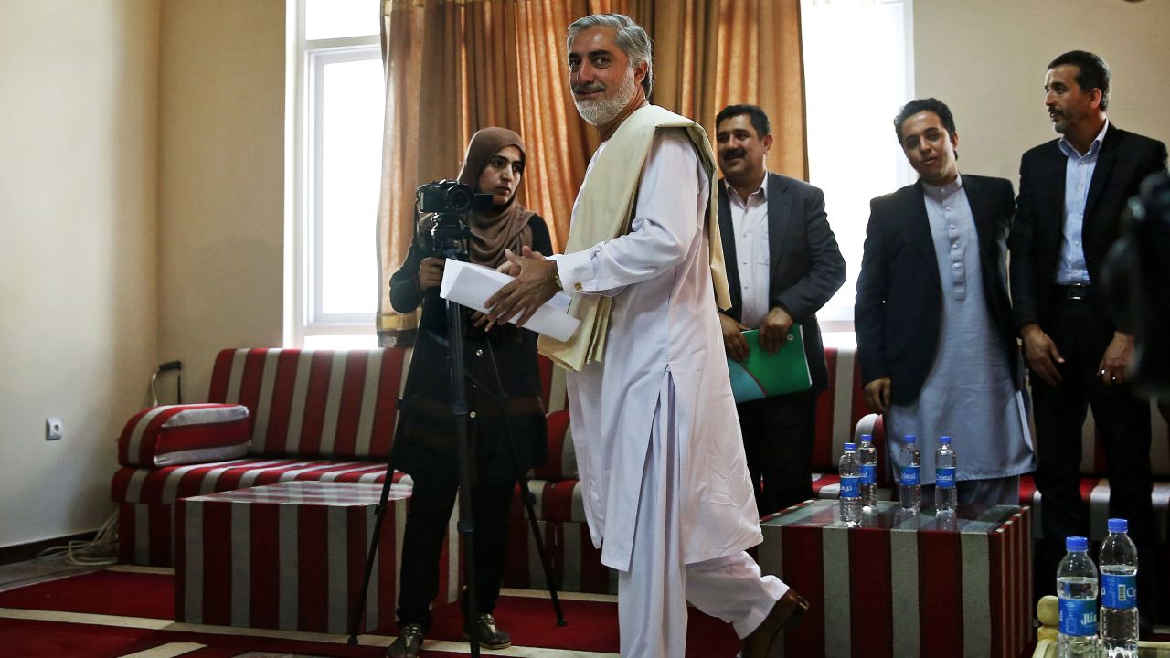 Afghan presidential candidate Abdullah Abdullah arrives for a news conference in Kabul, Afghanistan on May 14, 2014.