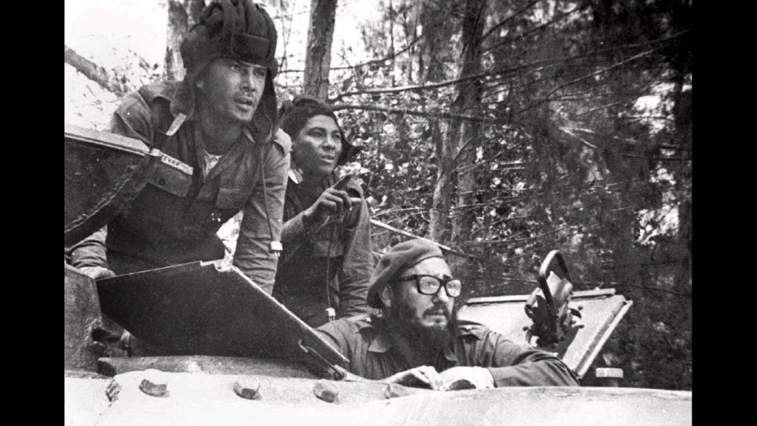 Cuban leader Fidel Castro, lower right, sits inside a tank near Playa Giron, Cuba, during the Bay of Pigs invasion on April 17, 1961. On that day, about 1,500 CIA-backed Cuban exiles landed at Cuba's Bay of Pigs in hopes of triggering an uprising against Castro. It was a complete disaster for President John F. Kennedy's fledgling administration.