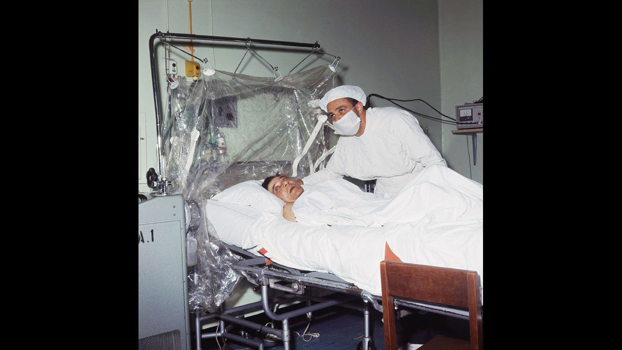 Dr. Christiaan Barnard is shown after performing the first human heart transplant on patient Louis Washkansky on December 3, 1967, in Cape Town, South Africa.